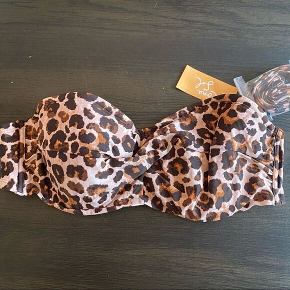 Kona Sol Bandeau Bikini Top Animal Print Plus NWT adjustable straps attachable - Picture 2 of 6